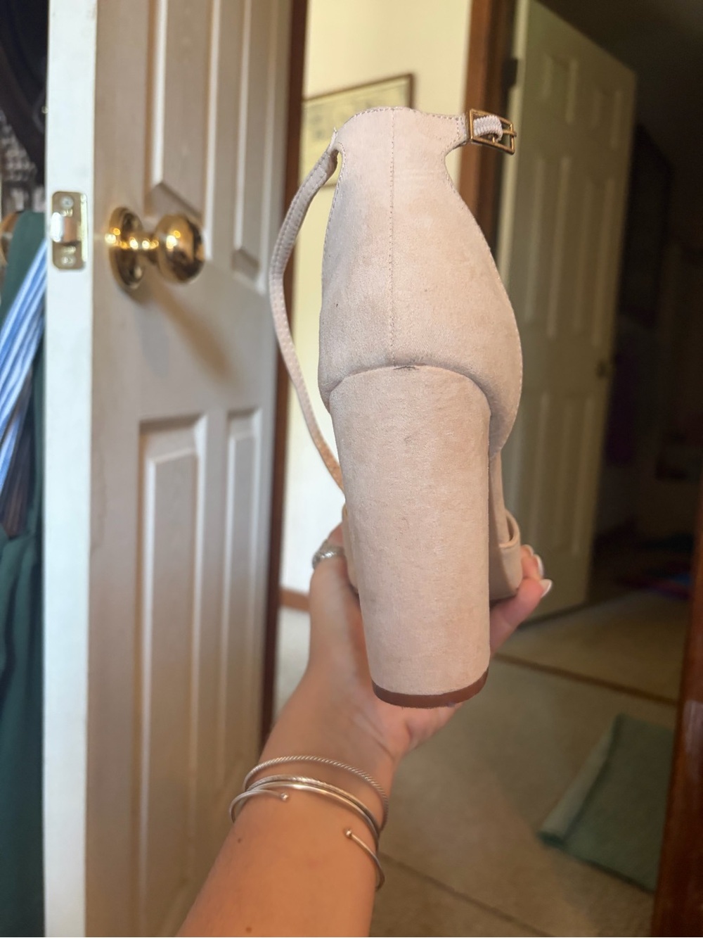 Lulu’s Nude Ankle Strap Closed Round Toe Sandal Heels - Picture 5 of 12